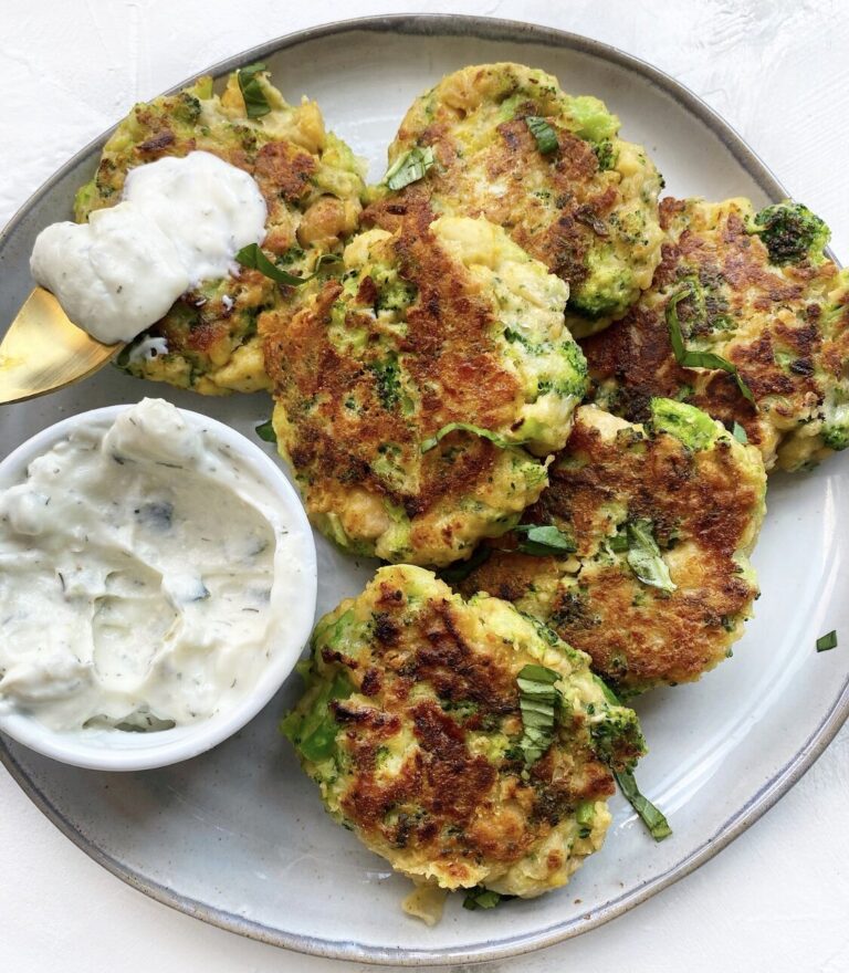 Cheesy Broccoli and Chickpea Fritters