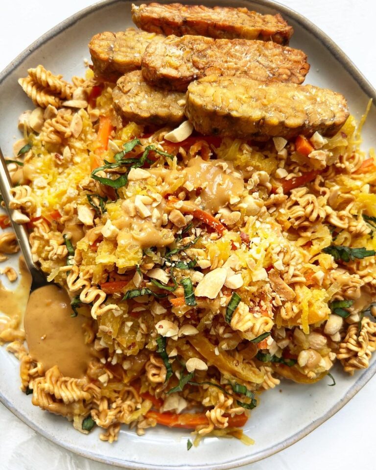 Spaghetti Squash Pad Thai with Crispy Noodles and Tempeh