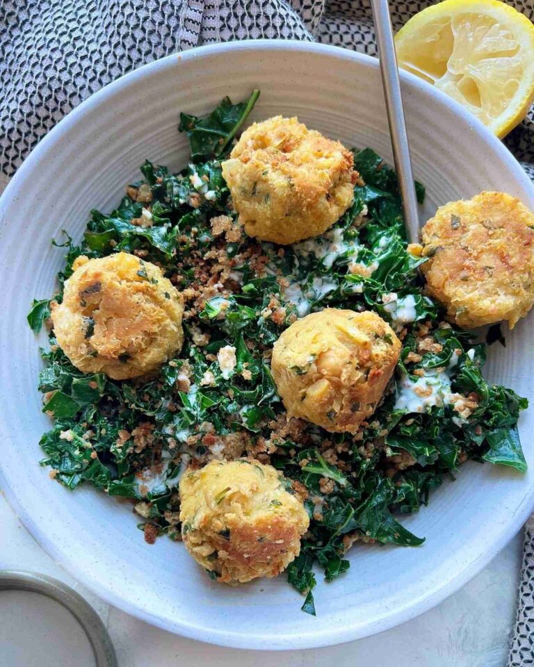 Tahini Kale Caesar with Crispy Baked Falafel