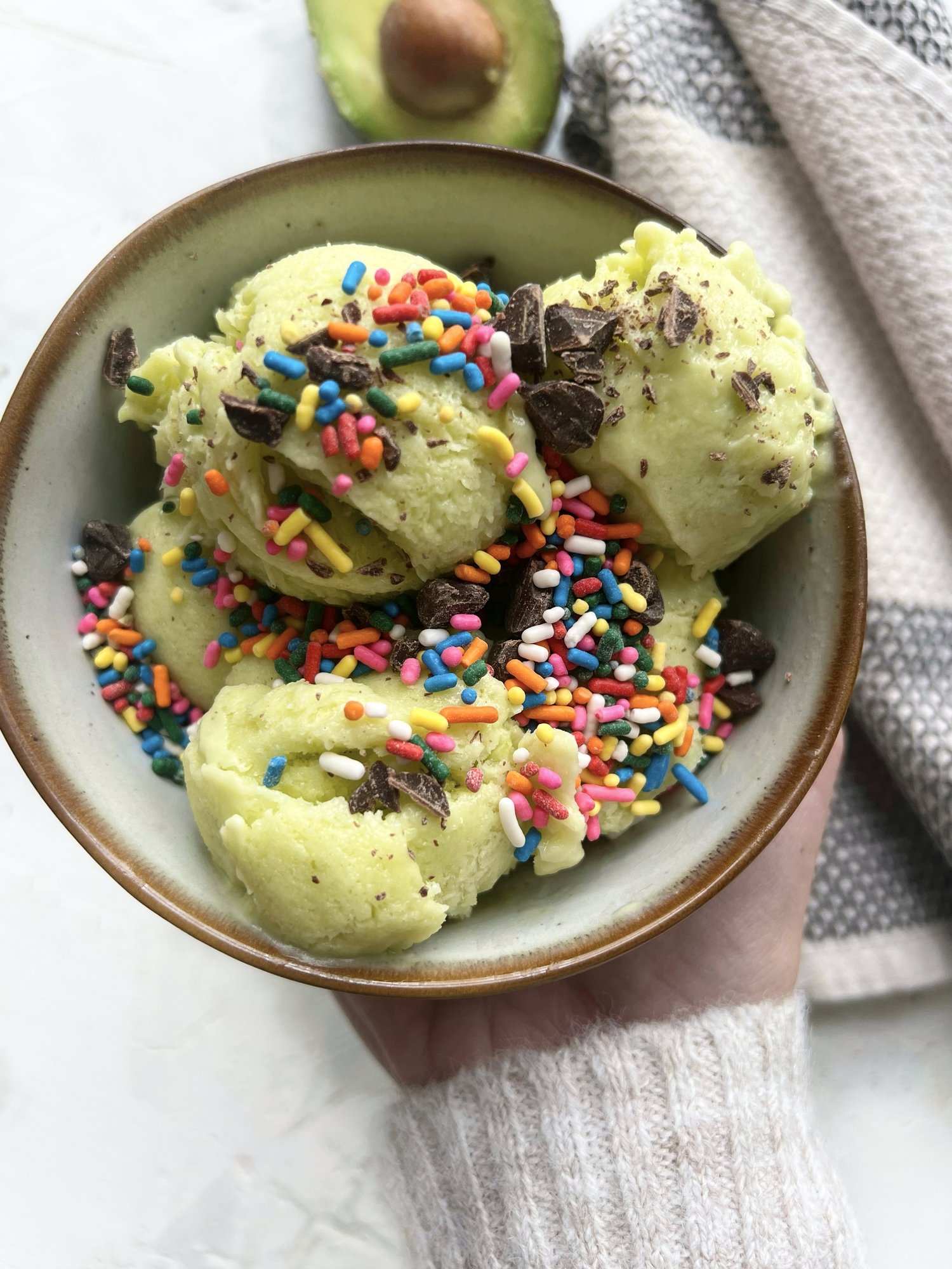 Avocado ice ceam in a bowl