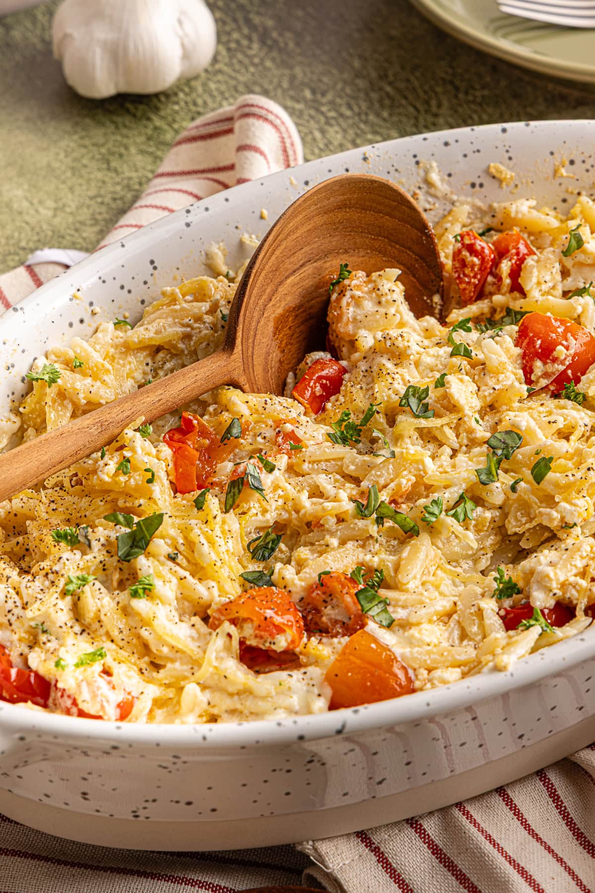 Baked Feta Spaghetti Squash and Orzo