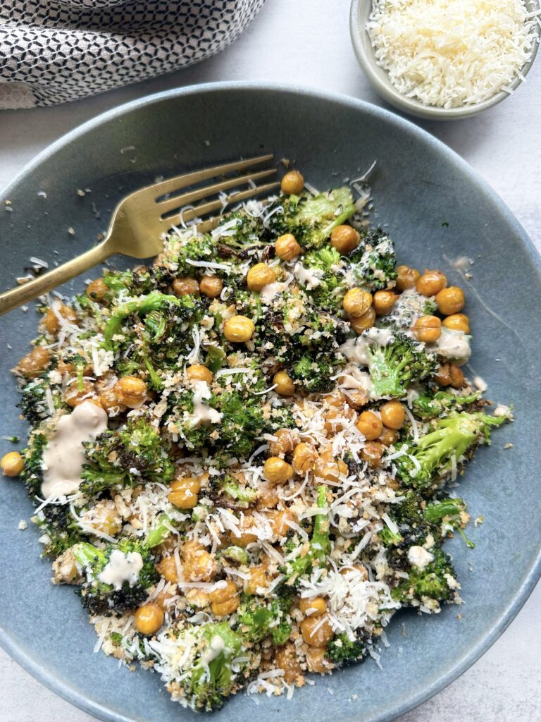 Broccoli Caesar Salad with Crispy Chickpeas and Toasted Breadcrumbs