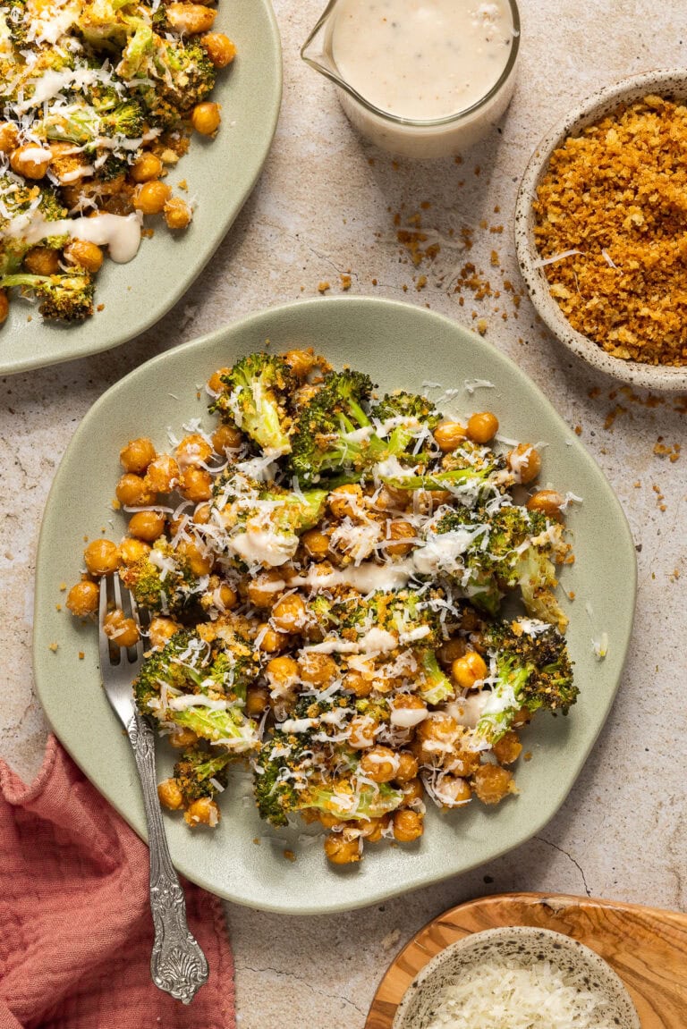 Broccoli Caesar Salad with Crispy Chickpeas and Toasted Breadcrumbs