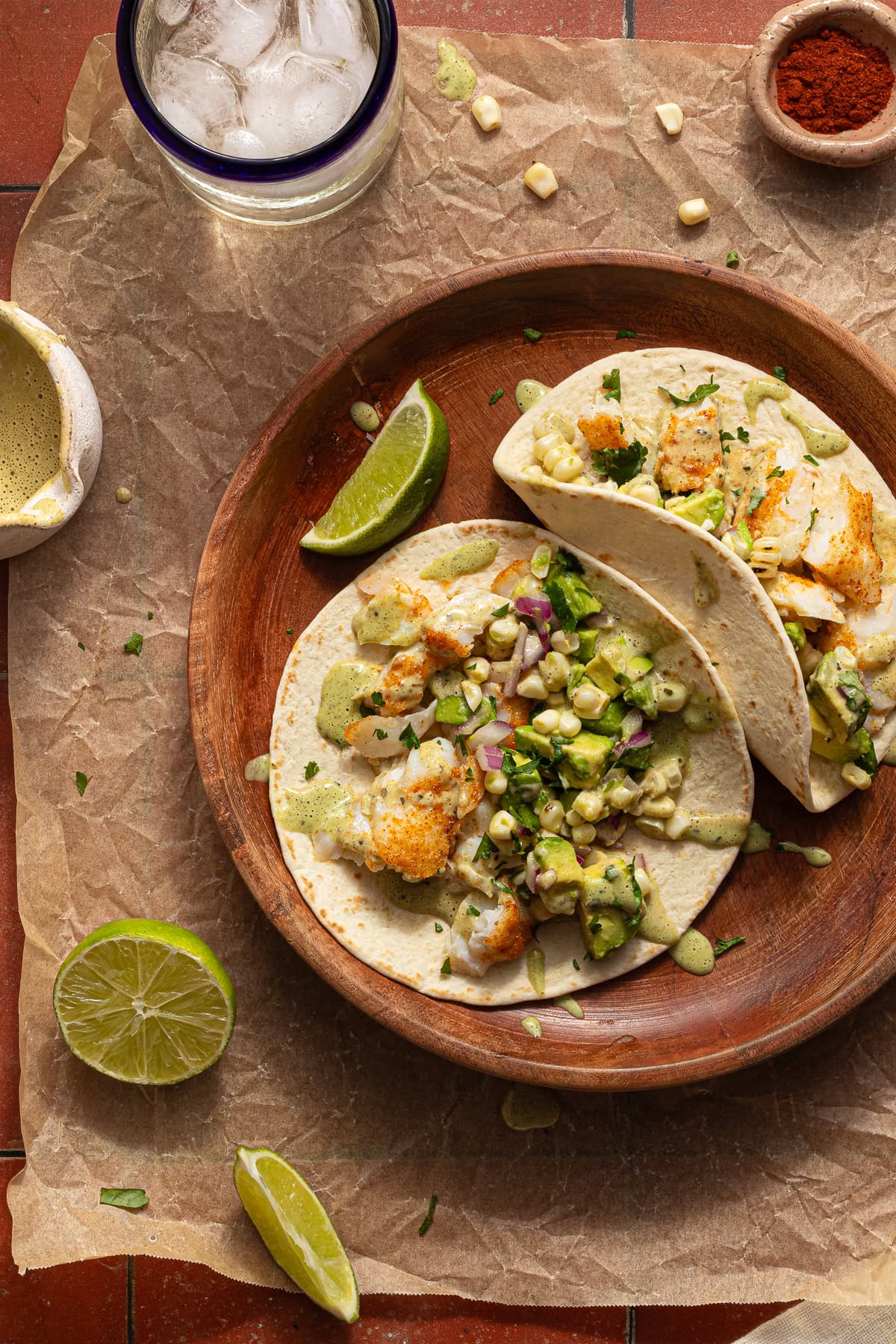 Fish Tacos with Avocado & Charred Corn Salad