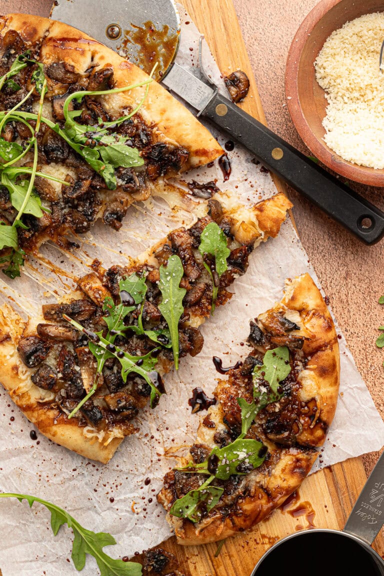 Roasted Mushroom Flatbread with Arugula and Balsamic Glaze