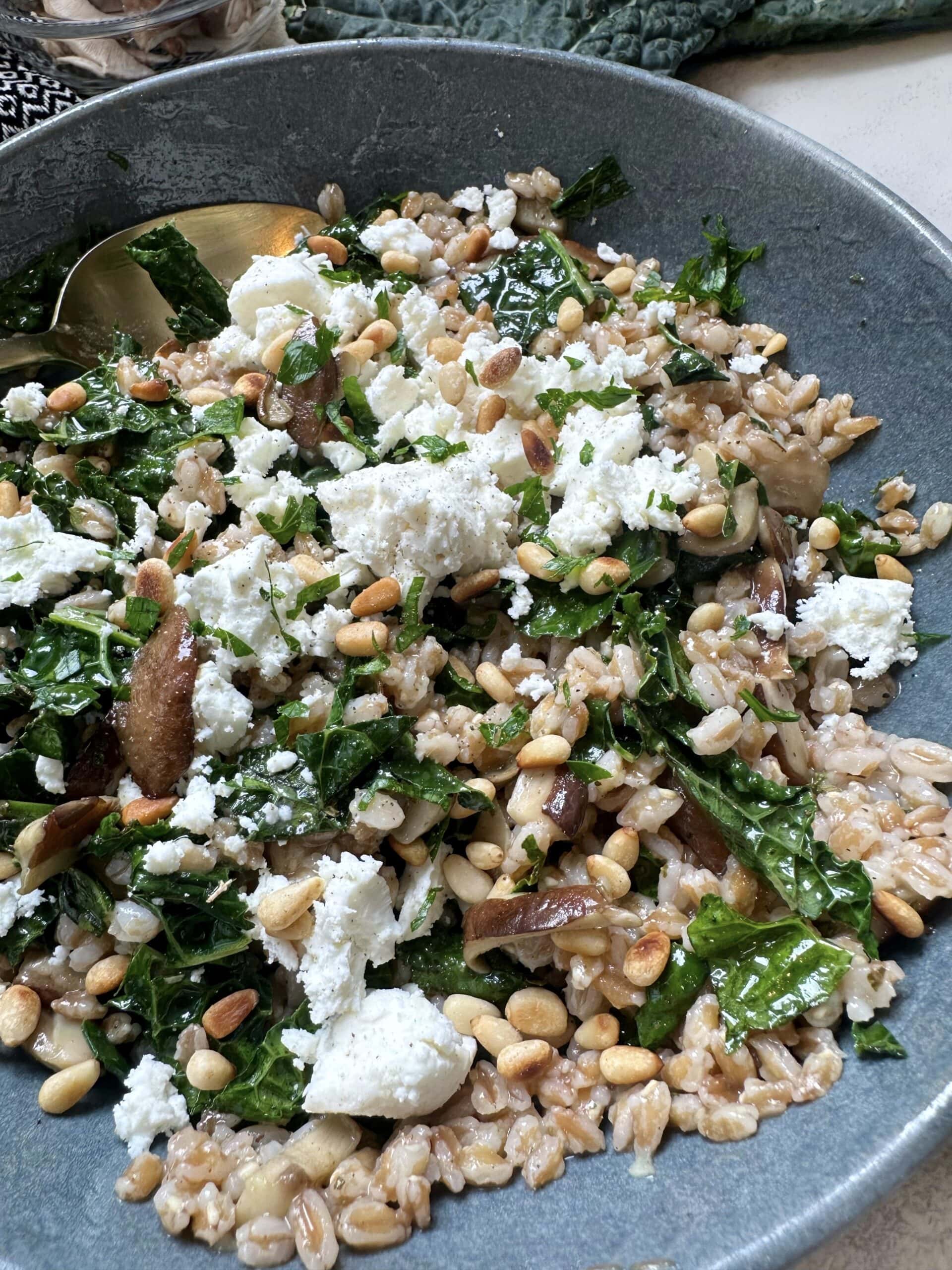 Mushroom Farro Salad with Garlic & Herb Vinaigrette