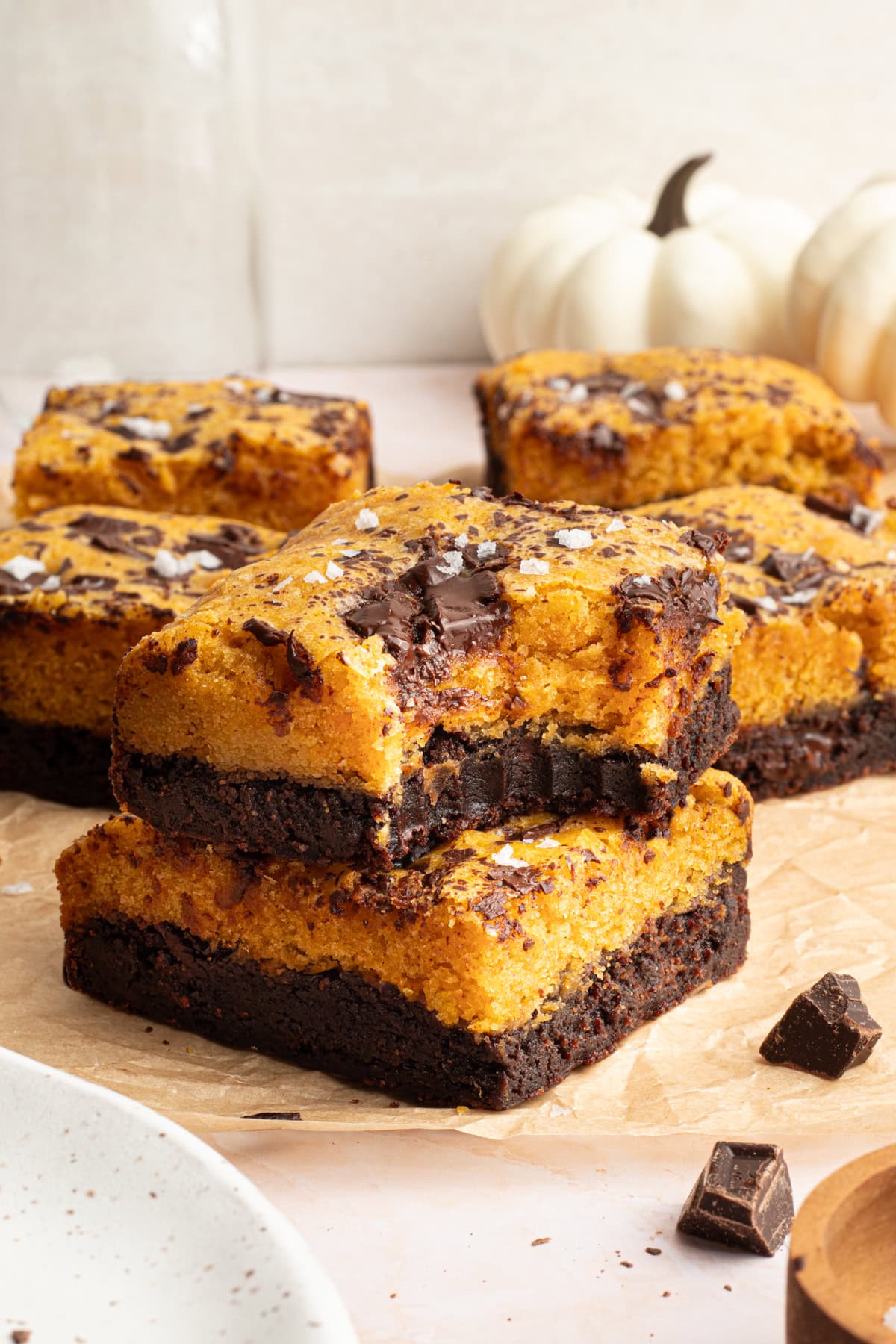 Layered Chocolate Pumpkin Brownies