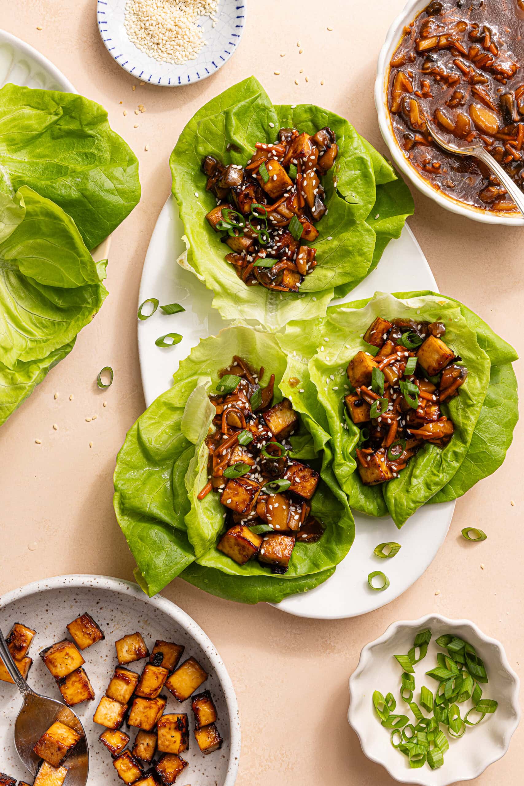 The BEST Saucy Tofu Lettuce Wraps