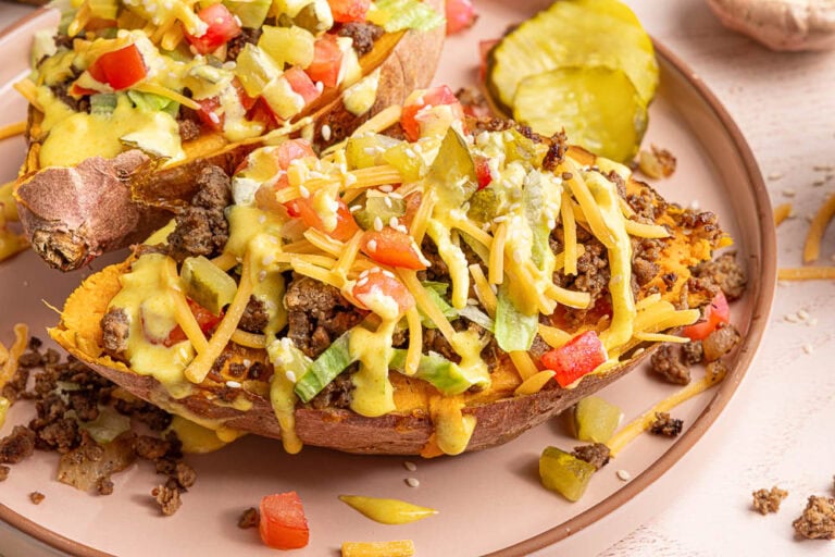 Cheeseburger Stuffed Sweet Potatoes